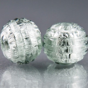 Antique Silver Handmade Lampwork Beads, Earring Pair, Ribbed Texture, Mercury Glass style