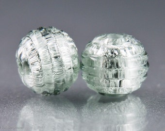 Antique Silver Handmade Lampwork Beads, Earring Pair, Ribbed Texture, Mercury Glass style