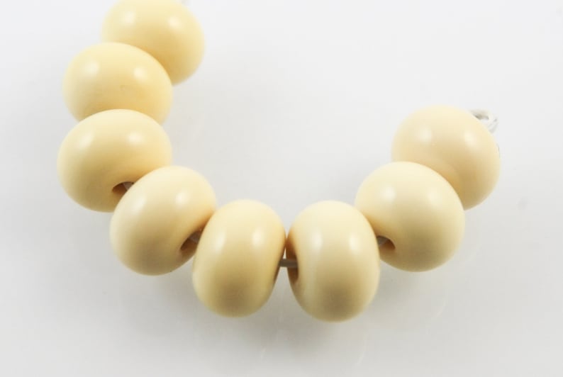 Banana Cream Lampwork Spacer Beads, Handmade Glass Bead Jewelry Supplies, Pale Yellow image 3