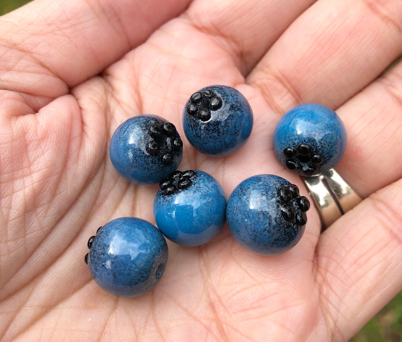 Blueberry Lampwork Bead, Handmade Glass Berry, Single Fruit Bead image 2