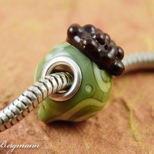 Green Acorn Large Hole Charm Bead, Lampwork Glass, Fall, Autumn, Handmade SRA image 5