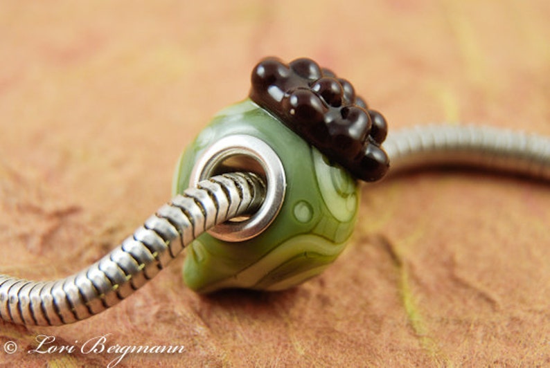 Green Acorn Large Hole Charm Bead, Lampwork Glass, Fall, Autumn, Handmade SRA image 5