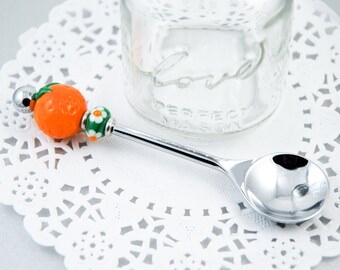 Orange Jelly Spoon, Marmalade Server, Kitchen-Grade Stainless Steel, Interchangeable Lampwork Glass Beads