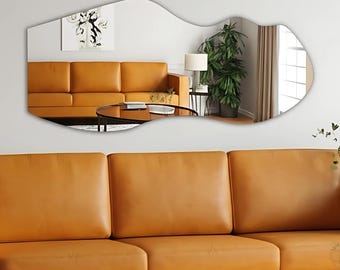 Asymmetric Wide Mirror - Cloud Shaped  Mirror - Aesthetic Bedroom Mirror - Wave Hairdresser Mirror - Wall Mirror Suitable for Every Decor