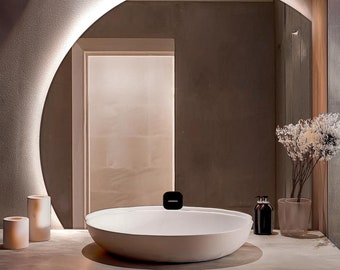 Espejo de baño LED de media luna: espejo de lavabo semicircular con radio