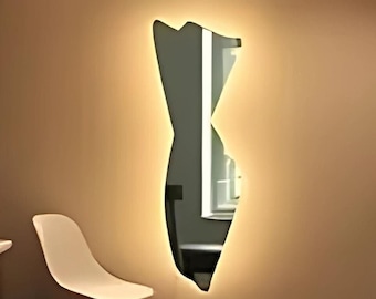 LED Full Length Woman Shaped Mirror: Asymmetrical Chic Decor