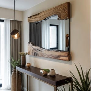 Live Edge Wooden Mirror - Handcrafted Live Edge Mirror - Live Edge Statement Mirror - Asymmetrical Natural Wood Frame Mirror Handmade Mirror