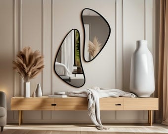 Wavy Gold Framed Mirror - Irregular Wall Mirror - Modern Asymmetrical Wall Decor - Asymmetrical Frame Mirror - Modern Irregular Wall Decor