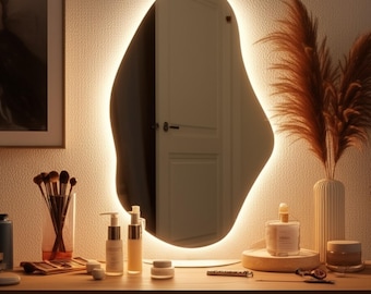 Wavy LED Bathroom Mirror: Asymmetric Backlit Vanity Mirror