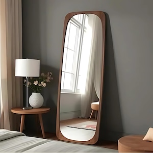 Asymmetrical Full Length Floor Mirror - Modern Wood Frame
