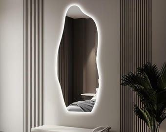 Asymmetrical Backlit Full Length Mirror: Wavy LED Design