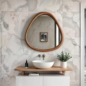 Irregular Wood Framed Mirror - Asymmetrical Wooden  Mirror - Organic Wood Wall Mirror - Home Decorative Modern Aesthetic Wall Wooden Mirror