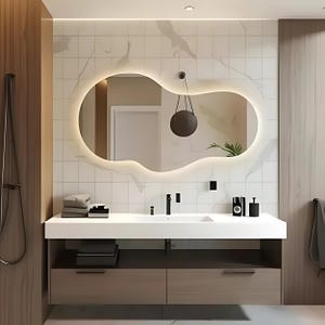 Asymmetric LED Bathroom Mirror: Modern Backlit Vanity Wall Decor