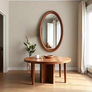 Real Roud Wood Mirror - Round Mirror Wall Decor for Bathroom - Oak Wall Mirror - Elegant Bedroom Mirror - Wooden Wall Mirror for Entryway