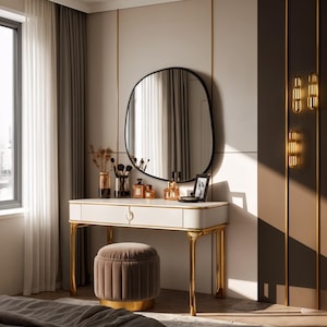 Modern Wood Framed Wall Mirror: Organic Trapezoid Asymmetrical Decor