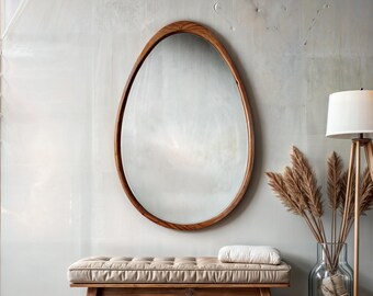 Texas Pecan Walnut Framed Asymmetrical Mirror: Organic Wood Vanity Mirror