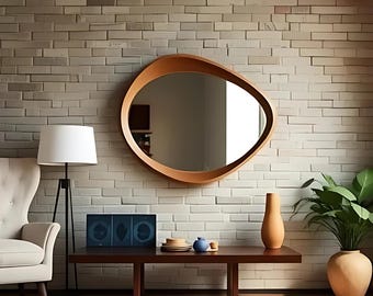 Asymmetrical Walnut Wall Mirror - Mid Century Modern Entryway Decor