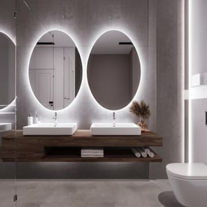 Asymmetrical LED Bathroom Mirror: Illuminated Wall Decor