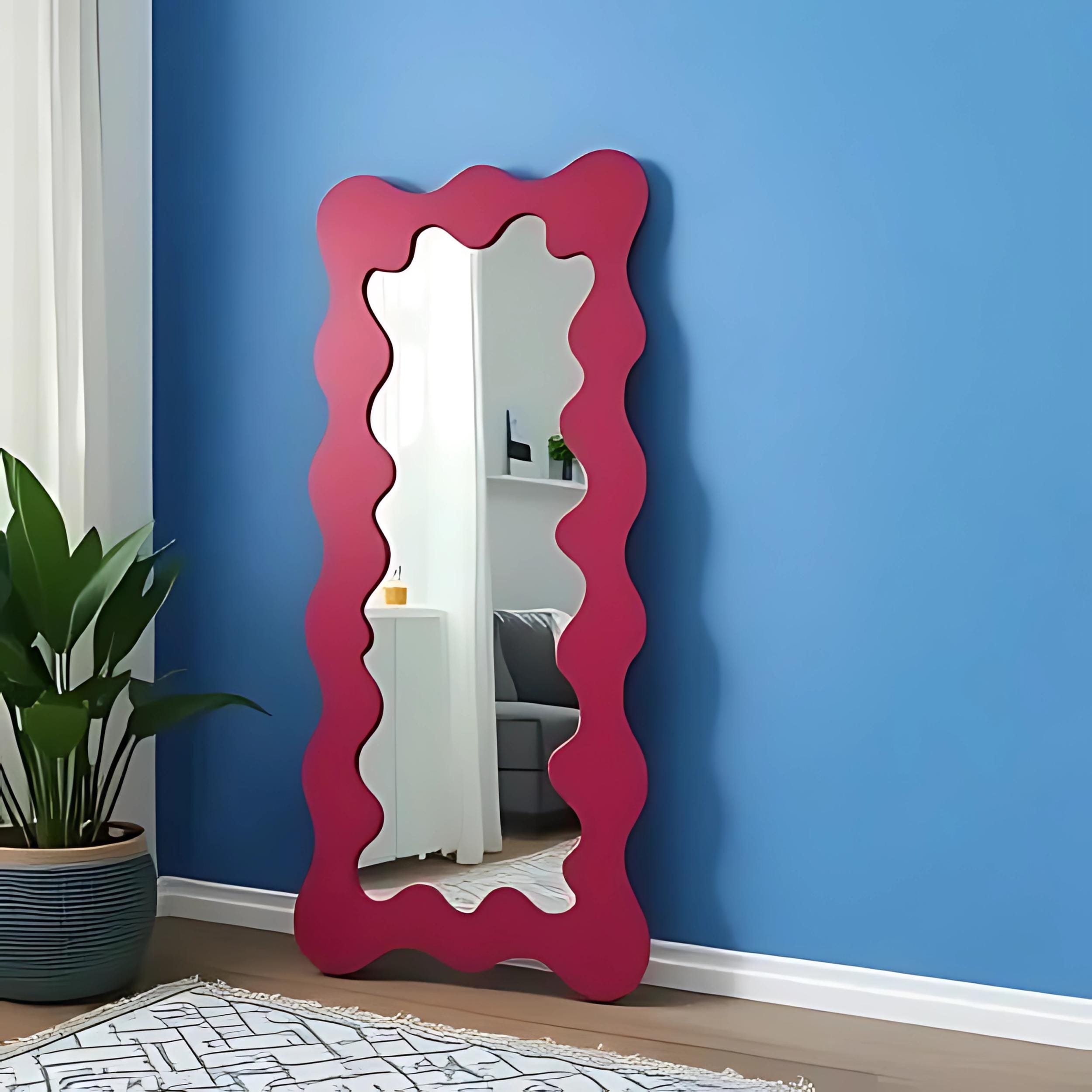 Wavy Full Length Floor Mirror: Asymmetrical Squiggle Design