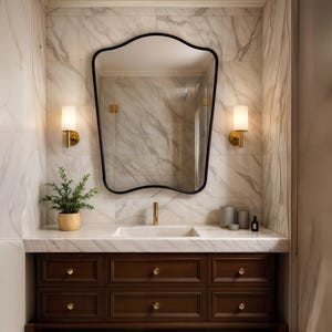 Asymmetrical Wall Mirror: Modern Gold Frame, Decorative Bathroom Mirror