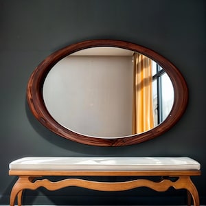 Mid Century Asymmetrical Wall Mirror - Walnut Framed Asymmetrical Mirror - Wall  Wood Mirror - Mid Century Modern Mirror -  Irregular Mirror