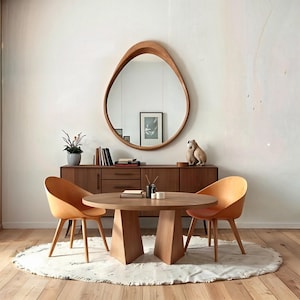 Asymmetric Walnut Wood Wall Mirror - Handmade Pear Wood Frame