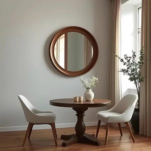 Handmade Wood Framed Round Mirror - Aesthetic Oak Wood Wall Circle Mirror -  Wood Framed Mirror - White Oak Wall Mirror - Rustic Wood Mirror