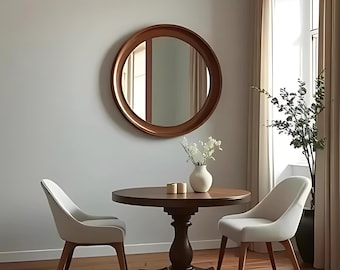 Handmade Wood Framed Round Mirror - Aesthetic Oak Wood Wall Circle Mirror -  Wood Framed Mirror - White Oak Wall Mirror - Rustic Wood Mirror