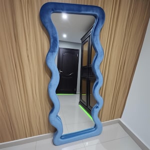 Floor Wave Fabric Mirror - Long Irregular Mirror - Large Squiggle Mirror - Tall Mirror - Luxury Long Mirror - Full Body Standing Mirror