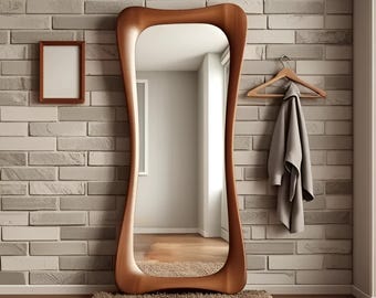 Unique Floor Decorative Wooden Mirror - Natural Cedar Frame Full Length Mirror - Luxury Long Aesthetic  Wood Mirror - Custom Large Mirror