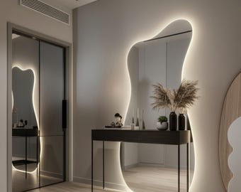 Asymmetrical LED Full Body Mirror: Backlit Irregular Wall Decor