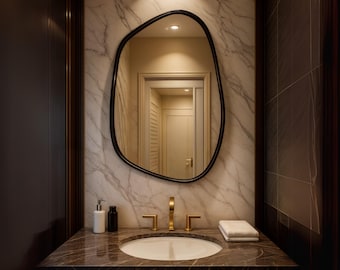 Gold Frame Asymmetrical Mirror: Modern Decorative Wall Hanging