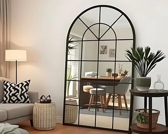 Arched Window Garden Mirror - Elegant Outdoor Decorative Wall Mirror - Arched Window Wall full-length Mirror -Living Room Window Full Mirror