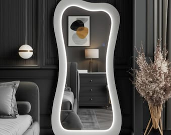 Asymmetrical LED Full Body Mirror: Backlit Dressing Room Mirror