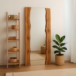 Handmade Olive Wood Full Length Mirror: Live Edge Rustic Wall Decor