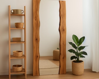 Handmade Olive Wood Full Length Mirror: Live Edge Rustic Wall Decor