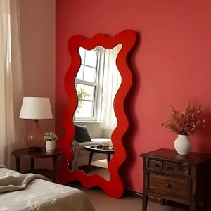 Wavy Full Length Floor Mirror: Asymmetrical Squiggle Home Decor