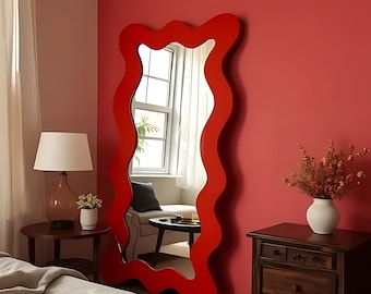 Wavy Full Length Floor Mirror: Asymmetrical Squiggle Home Decor