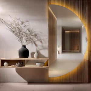 Half Moon Backlit LED Mirror: Modern Bathroom Vanity Light