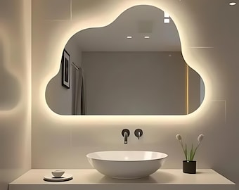 Cloud LED Mirror: Backlit Wavy Design, Modern Bathroom Decor
