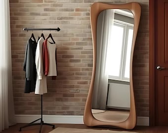 Unique Floor Decorative Wooden Mirror - Natural Cedar Frame Full Length Mirror - Luxury Long Aesthetic  Wood Mirror - Custom Large Mirror