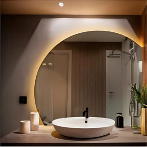 Half Moon LED Bathroom Mirror: Modern Radius Washbasin Mirror