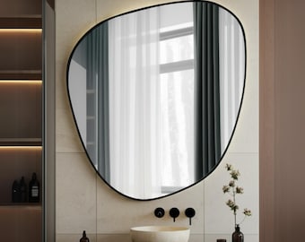 Hölzerner Design-Spiegel - unregelmäßiger Spiegel - moderner asymmetrischer Spiegel - Wandspiegel, moderner ästhetischer Spiegel - Wanddekor-luxus Spiegel