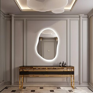 Bathroom Backlit Mirror -  Asymmetrical Design Home LED Mirror -  Aesthetic Bathroom LED Mirror -  Modern Backlit Mirror - Irregular Mirror