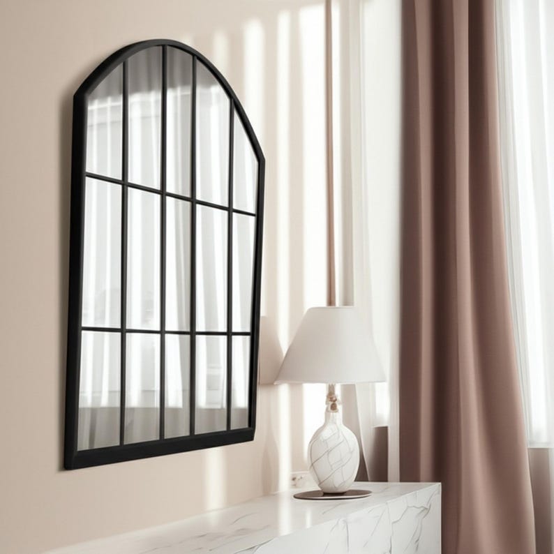 Asymmetrical Rear Window Arch Window Pane Mirror: Black Frame Asymmetrical Wall Decor - Etsy