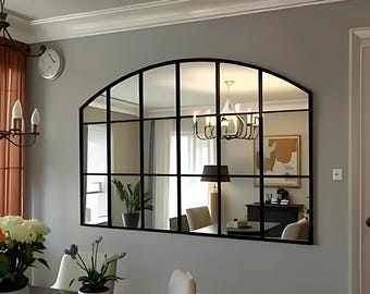 Arch Irregular Window Mirror - Arched Window Big Wall Mirror - Window Black Mirror -  Window Pane Mirror - Asymmetrical Mirror - House Gift