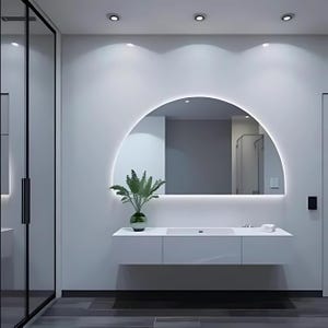 Half Moon Backlit LED Mirror: Modern Bathroom Vanity Light