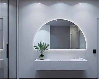 Half Moon Backlit LED Mirror: Modern Bathroom Vanity Light