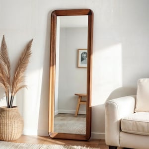 Oak Wood Full Length Mirror: Mid Century Modern Floor Mirror