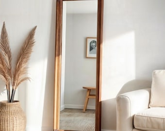 Oak Wood Full Length Mirror: Mid Century Modern Floor Mirror